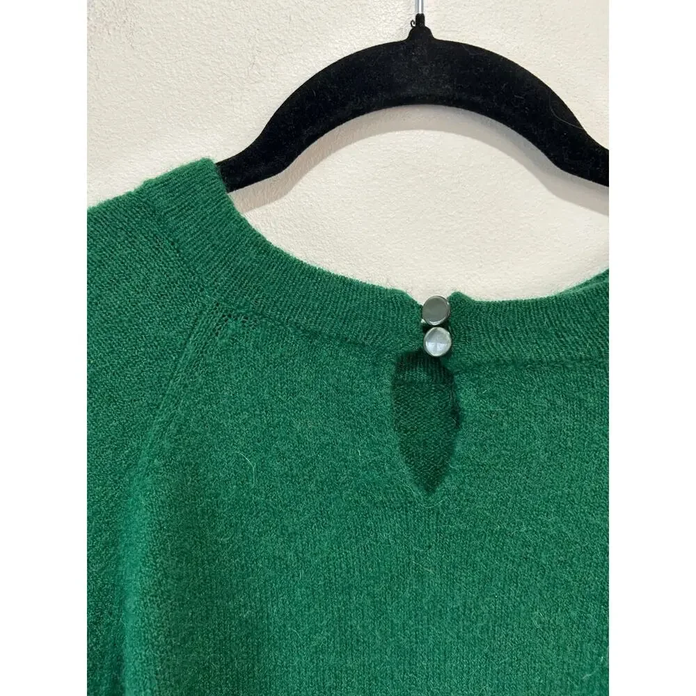 J. Crew wool blend sweater womens M green button detail crew neck